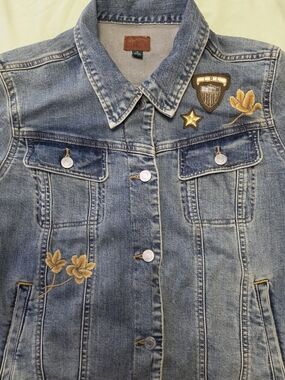 Lauren Ralph Lauren Light Blue Denim Jacket with Gold Embroidery & Patch Details